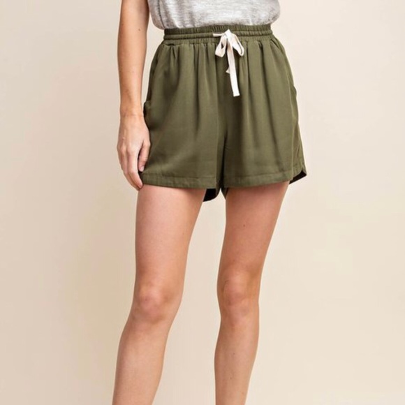 Olive Soft Training Shorts With Pockets - Picture 2 of 4